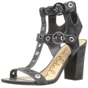 Sam Edelman Women's Eyda Gray Suede Dress Strappy Sandal Sz 8 Chunky Heel Punk